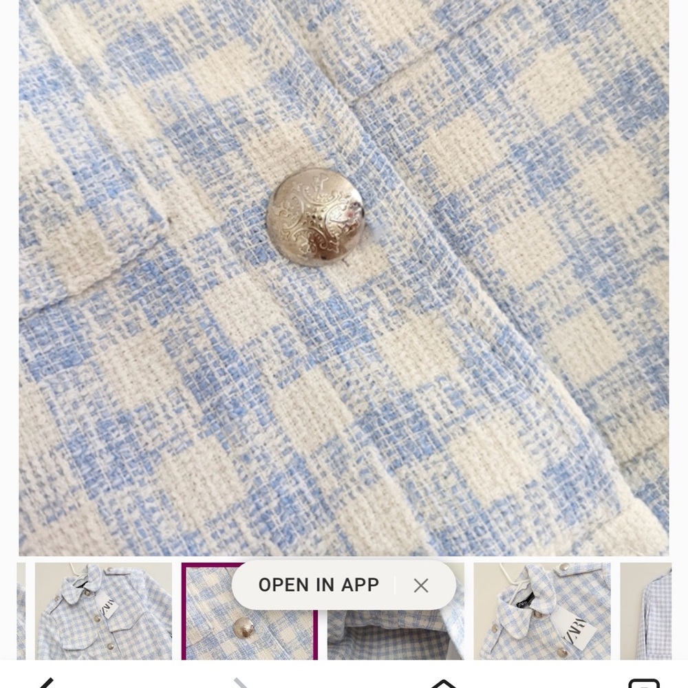NWT Zara Women's Blue Plaid Gingham Jacket - Picture 4 of 9